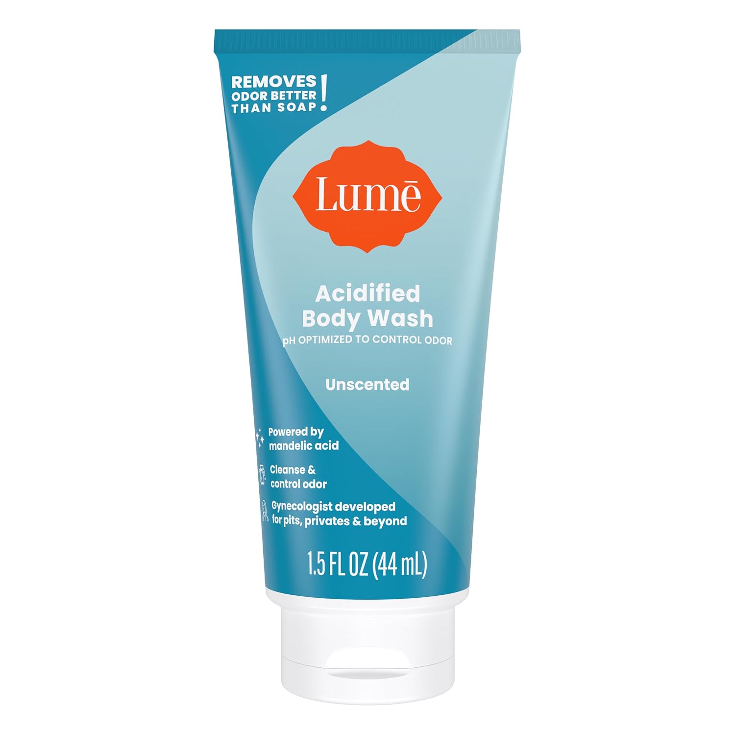 Lume Acidified Body Wash 5 Pack Minis - 24 Hour Odor Control - 1.5 ounce Tubes (Clean Tangerine. Lavender Sage. Peony Rose. Toasted Coconut. Unscented)