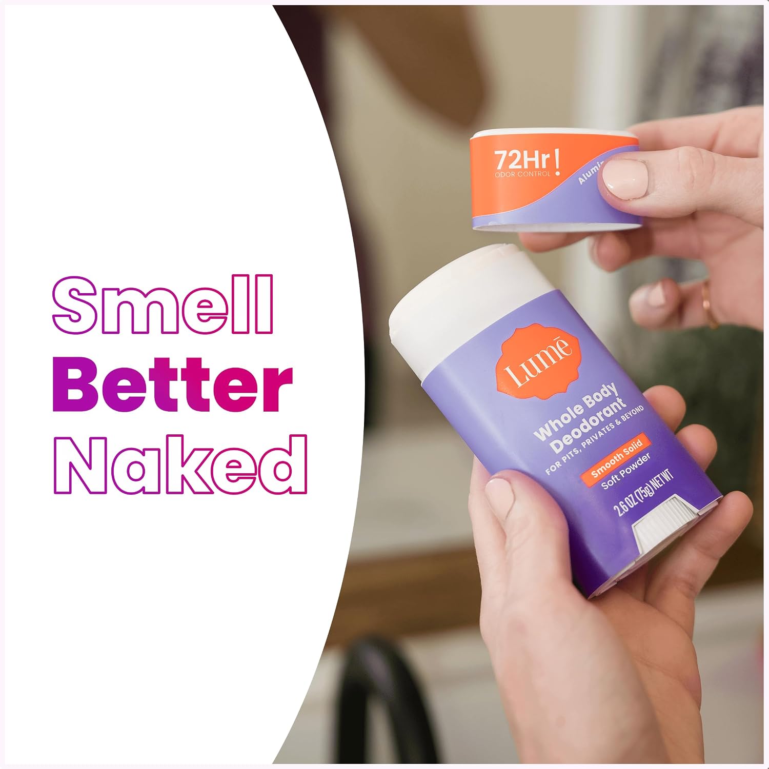 Lume Whole Body Deodorant - Smooth Solid Stick - 72 Hour Odor Control - Aluminum Free. Baking Soda Free and Skin Loving - 2.6 Ounce (Pack of 3) (Soft Powder)