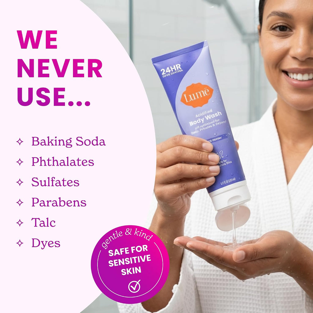 Lume Acidified Body Wash for 24 Hour Odor Control - Removes Odor Better than Soap - Hydrating Formula