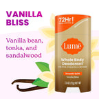Lume Whole Body Deodorant - Smooth Solid Stick - 72 Hour Odor Control - Doctor Developed - Aluminum Free. Baking Soda Free and Skin Loving - 2.6 Ounce (Pack of 3) (Vanilla Bliss)