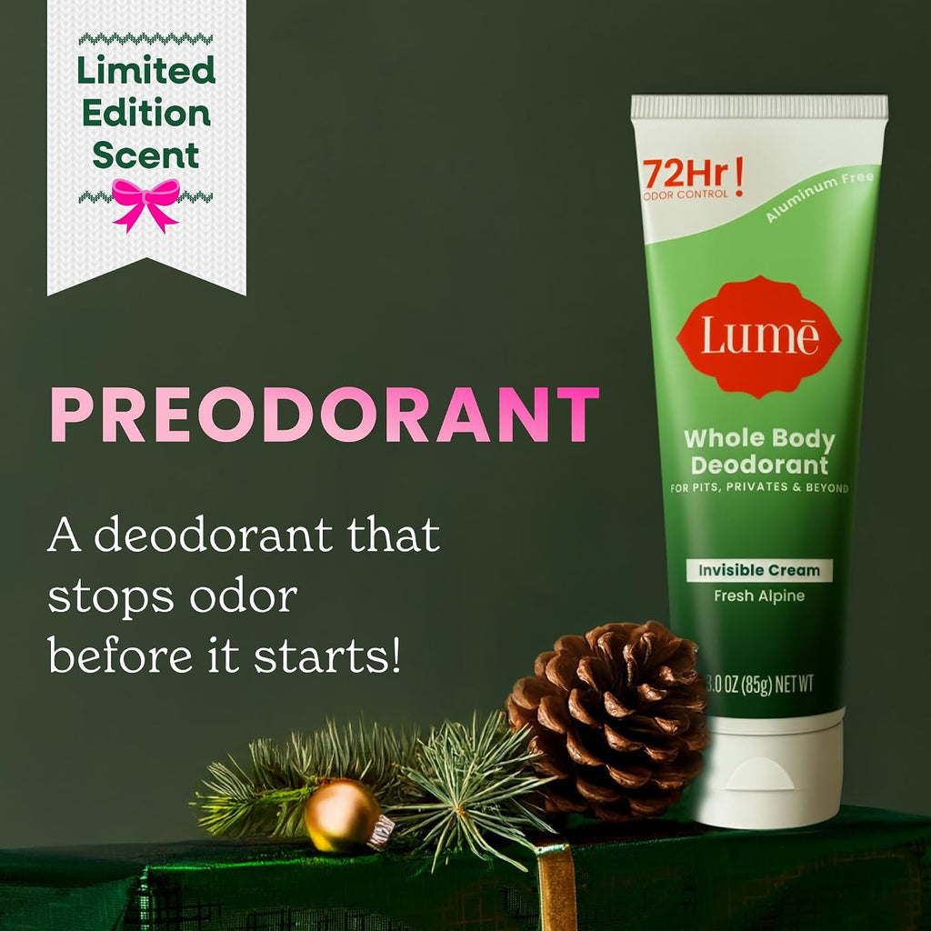 Lume Whole Body Deodorant - Invisible Cream Tube - 72 Hour Odor Control - Doctor Developed - Aluminum Free. Baking Soda Free and Skin Loving - 3.0 Ounce (Fresh Alpine)