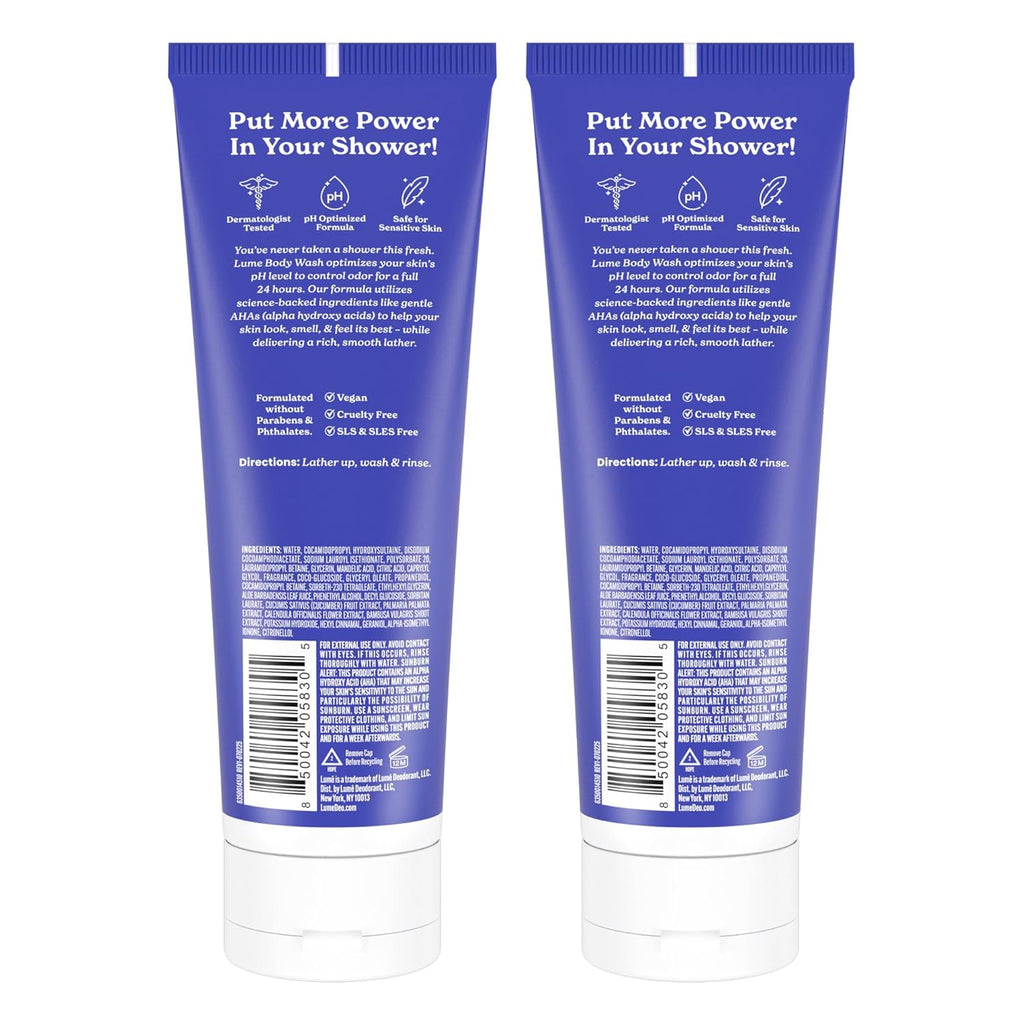 Lume Acidified Body Wash for 24 Hour Odor Control - Removes Odor Better than Soap - Hydrating Formula