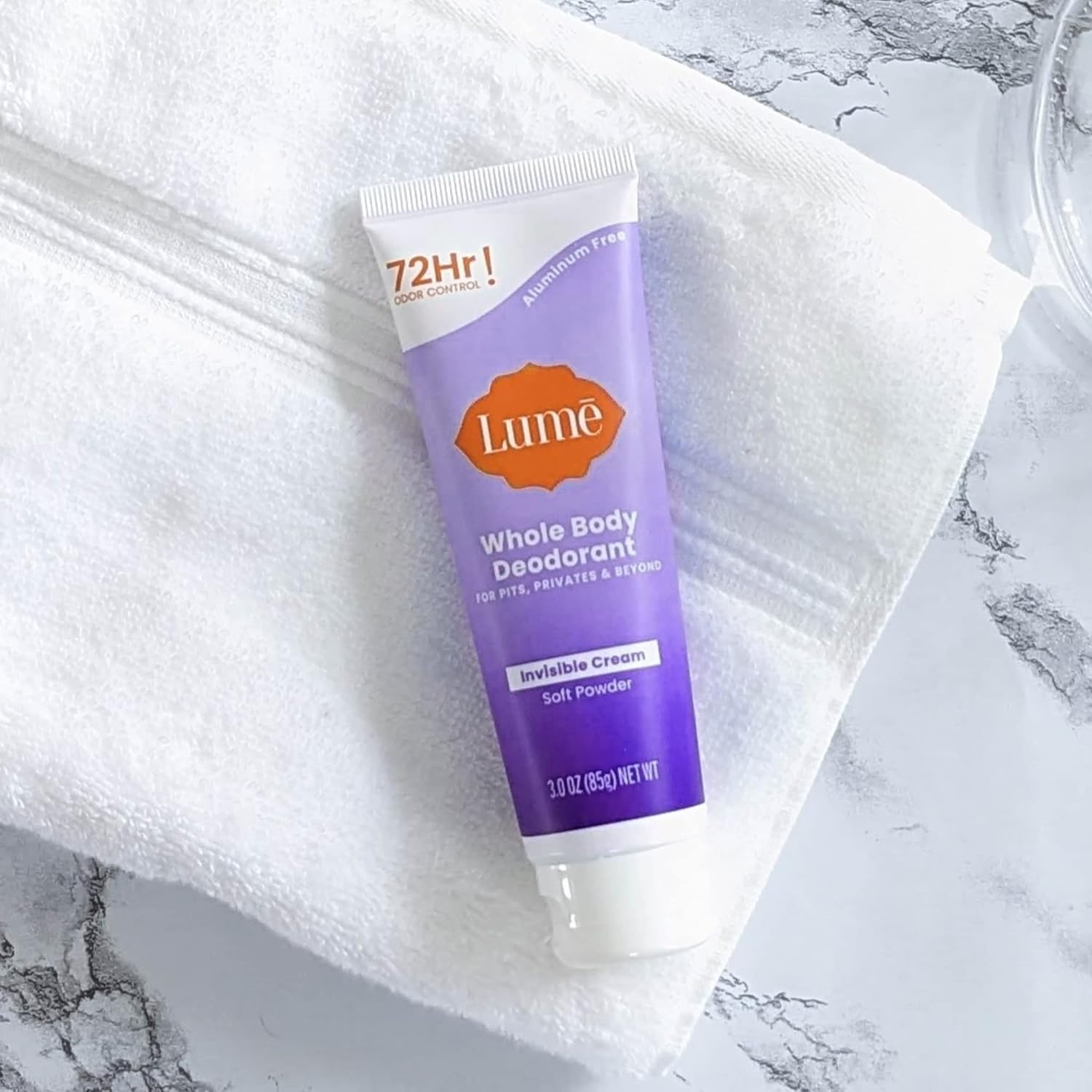 Lume Whole Body Deodorant - Invisible Cream Tube - 72 Hour Odor Control - Aluminum Free. Baking Soda Free. Skin Safe - 3.0 ounce (Pack of 2) (Soft Powder)