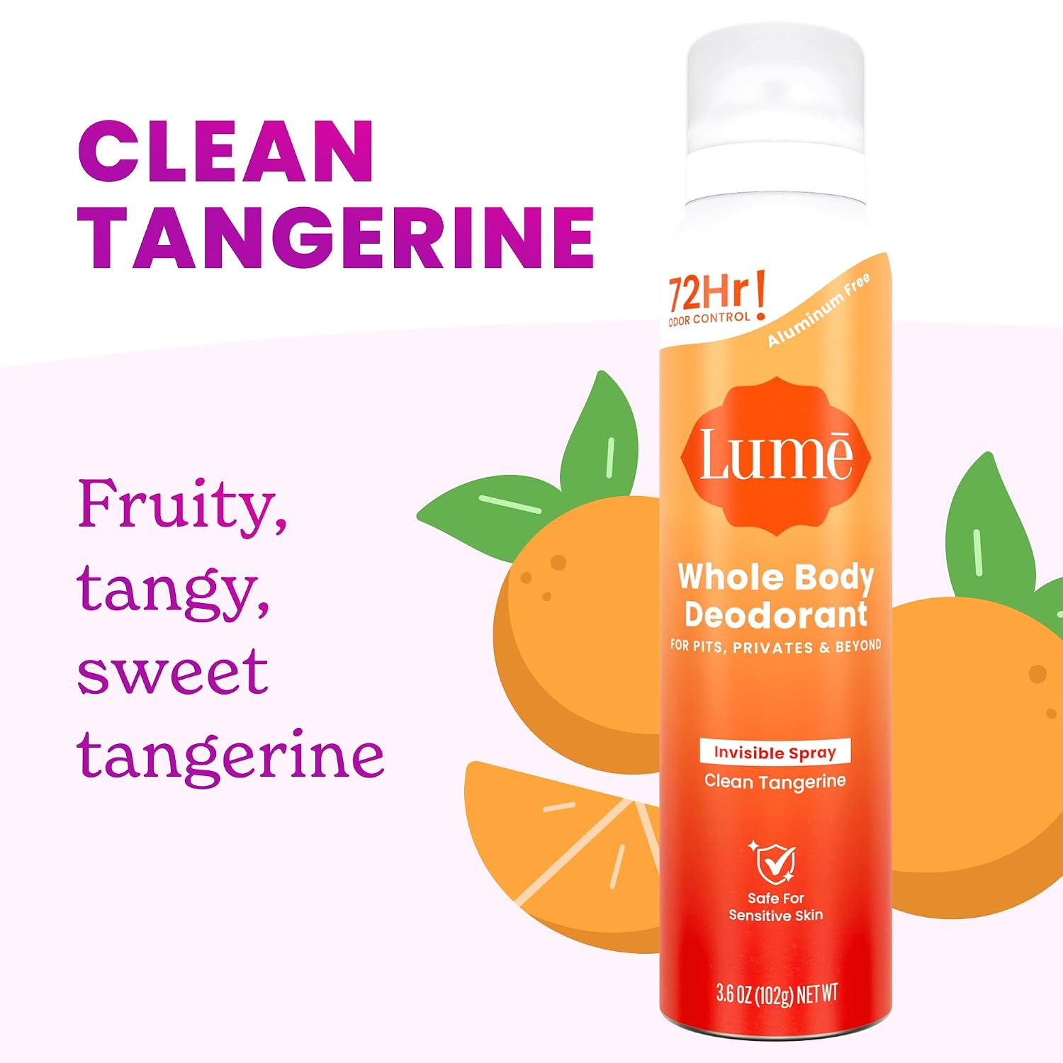 Lume Invisible Whole Body Deodorant Spray Duo (Full-Size & Mini) — 72-Hour Odor Control, 2-Piece Set (3.6 oz & 1.0 oz) – Fresh Citrus Scent