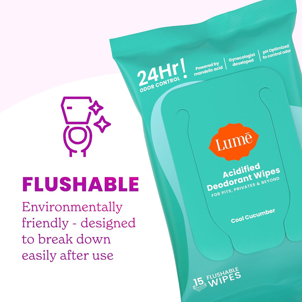 Lume Acidified Body Wash & Flushable Deodorant Wipes - 24 Hour Odor Control