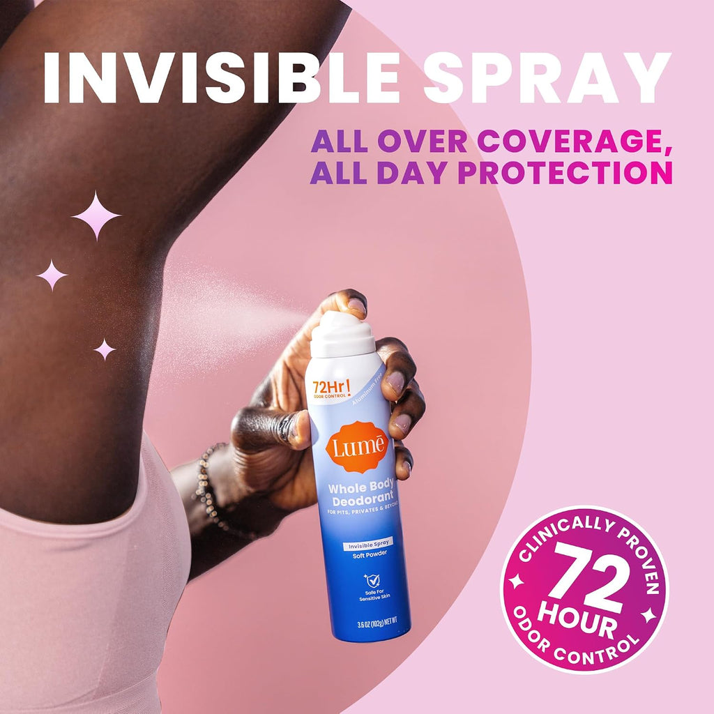 Lume Invisible Whole Body Deodorant Spray Duo (Full-Size & Mini) — 72-Hour Odor Control, 2-Piece Set (3.6 oz & 1.0 oz) – Fresh Citrus Scent