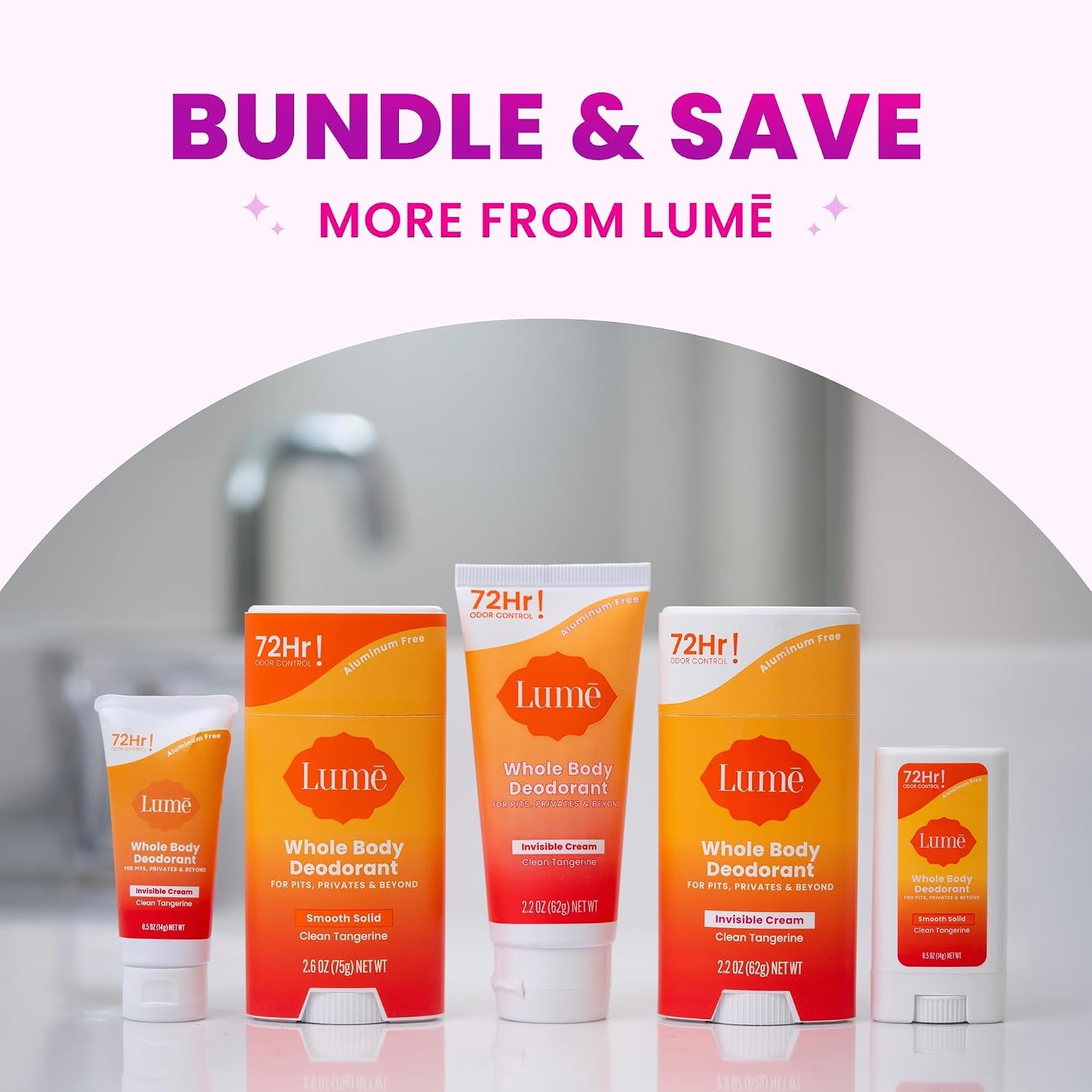 Lume Whole Body Deodorant - Invisible Cream Tube - 72 Hour Odor Control - Aluminum Free. Baking Soda Free. Skin Safe - 3.0 ounce (Pack of 2) (Clean Tangerine)