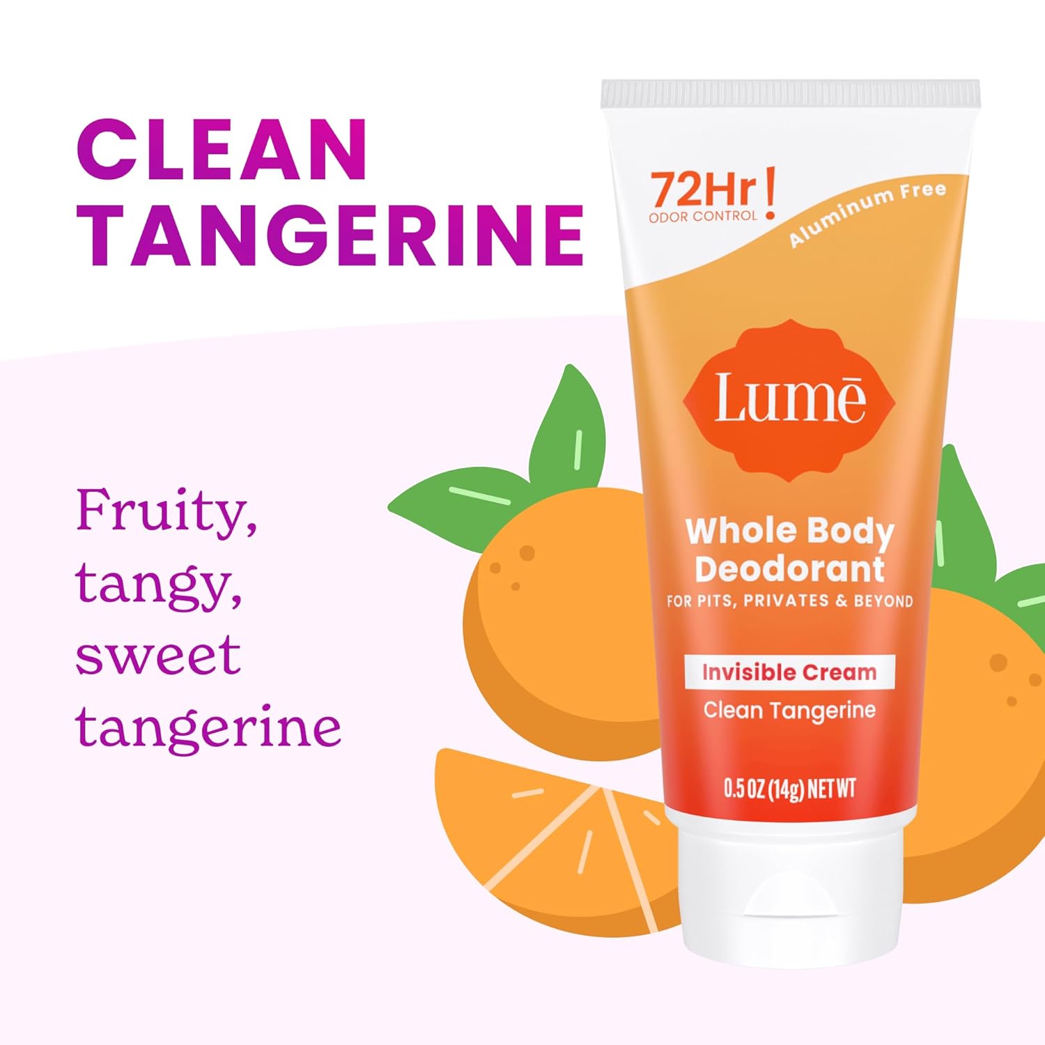 Lume Whole Body Deodorant - Mini Travel Size Invisible Cream Tube - Trial Size - 72 Hour Odor Control - Doctor Developed - Aluminum Free. Baking Soda Free - .5oz (Pack of 2) (Clean Tangerine)