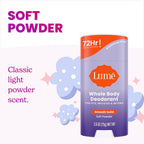 Lume Whole Body Deodorant - Smooth Solid Stick - 72 Hour Odor Control - Aluminum Free. Baking Soda Free and Skin Safe - 2.6 Ounce (Pack of 2) (Soft Powder)