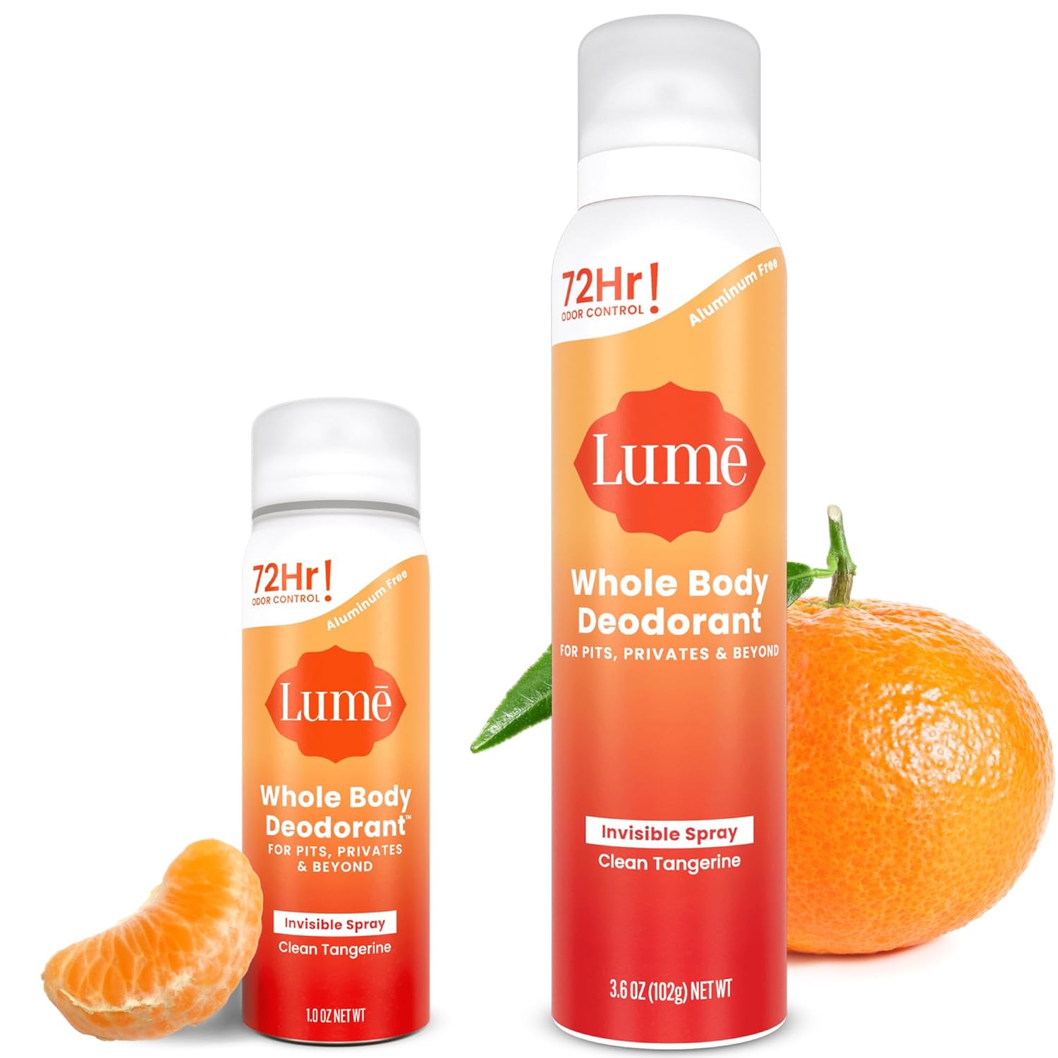 Lume Invisible Whole Body Deodorant Spray Duo (Full-Size & Mini) — 72-Hour Odor Control, 2-Piece Set (3.6 oz & 1.0 oz) – Fresh Citrus Scent
