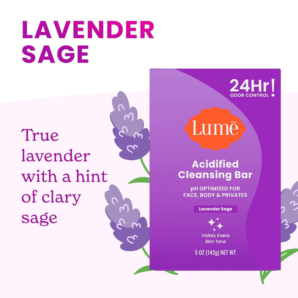 Lume Acidified Body Cleansing Bar - 24 Hour Odor Control - Removes Odor Better Than Soap - Moisturizing - No SLS or Parabens - OB/GYN Developed - 8.5 Ounce. 3 Pack (Tangerine. Lavender. & Unscented)
