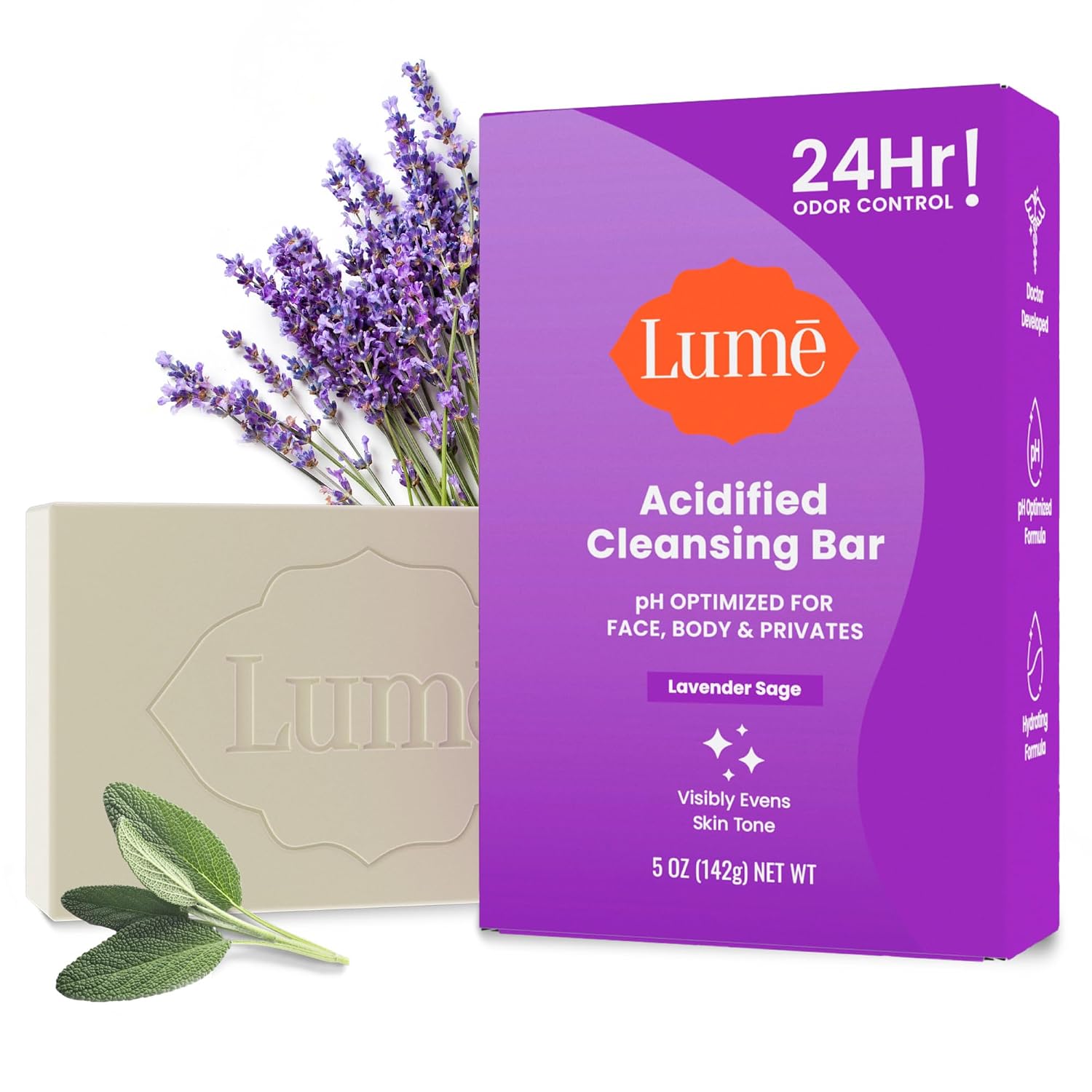 Lume Acidified Body Cleansing Bar - 24 Hour Odor Control - Removes Odor Better Than Soap - Moisturizing - No SLS or Parabens - OB/GYN Developed - 8.5 Ounce. 3 Pack (Tangerine. Lavender. & Unscented)