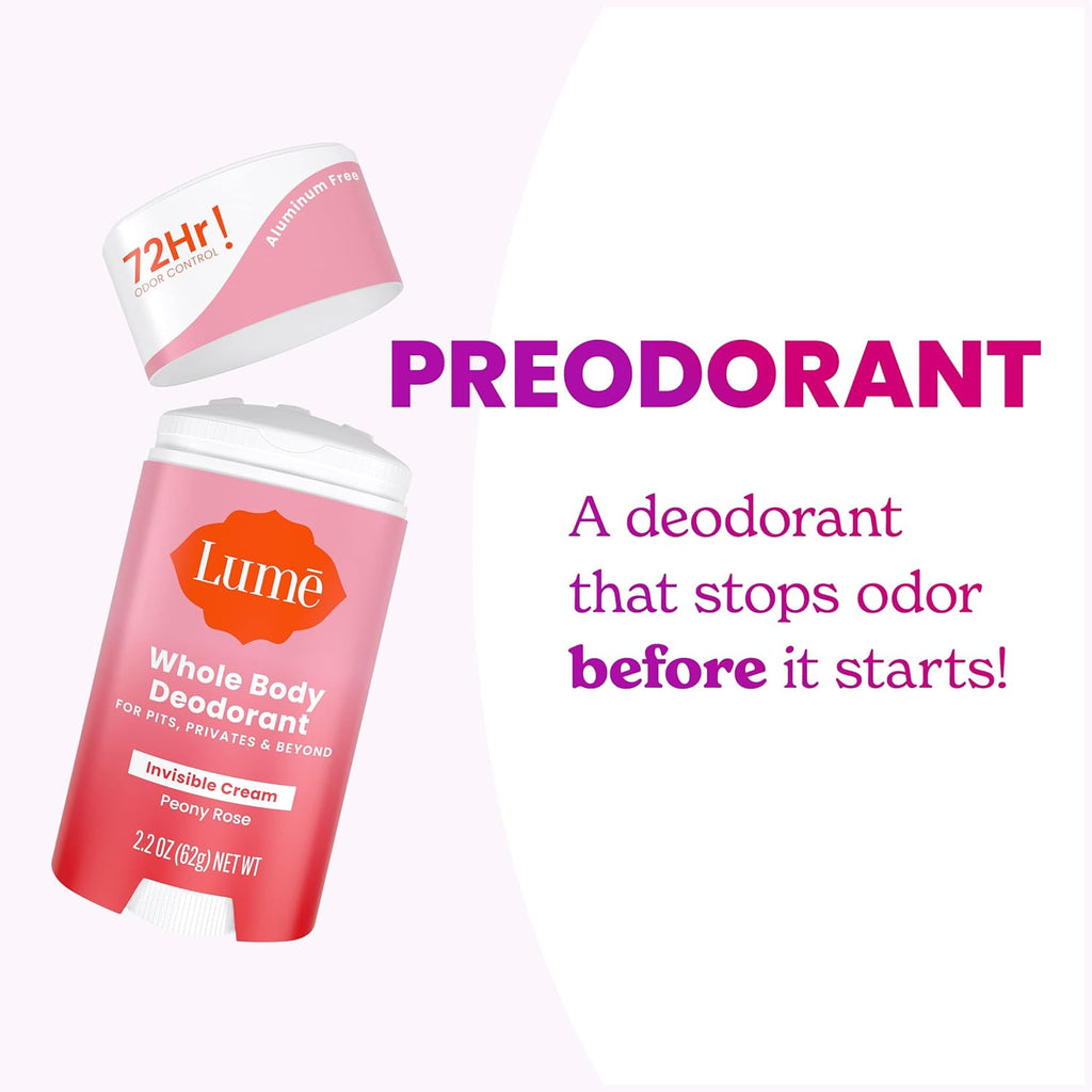 Lume Cream Deodorant – For Underarms & Private Parts, 2.2 oz (2-Pack) (Peony Rose Scent)