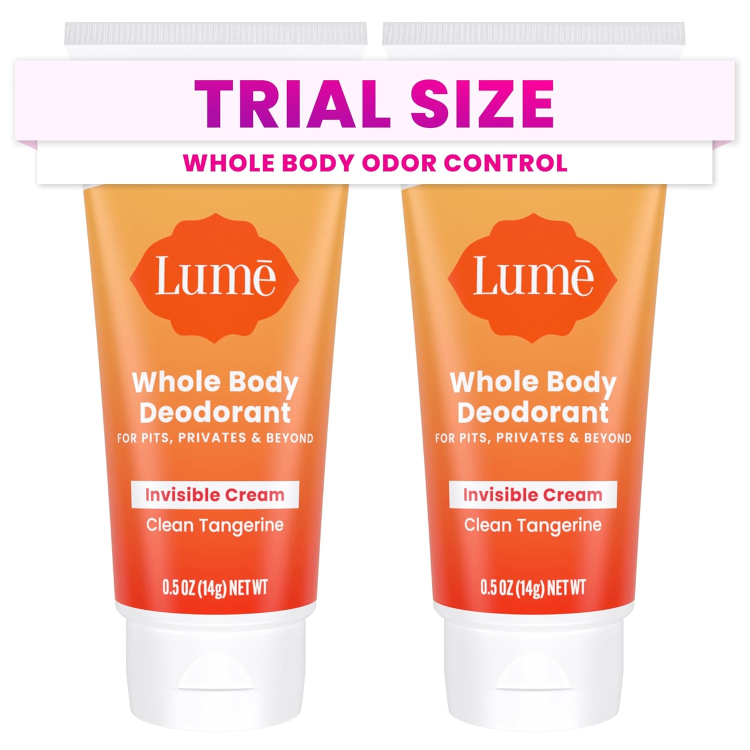 Lume Whole Body Deodorant 5 Pack Sampler - Invisible Cream Minis - 72 Hour Odor Control - Aluminum & Baking Soda Free (Clean Tangerine. Lavender Sage. Peony Rose. Toasted Coconut. Unscented)