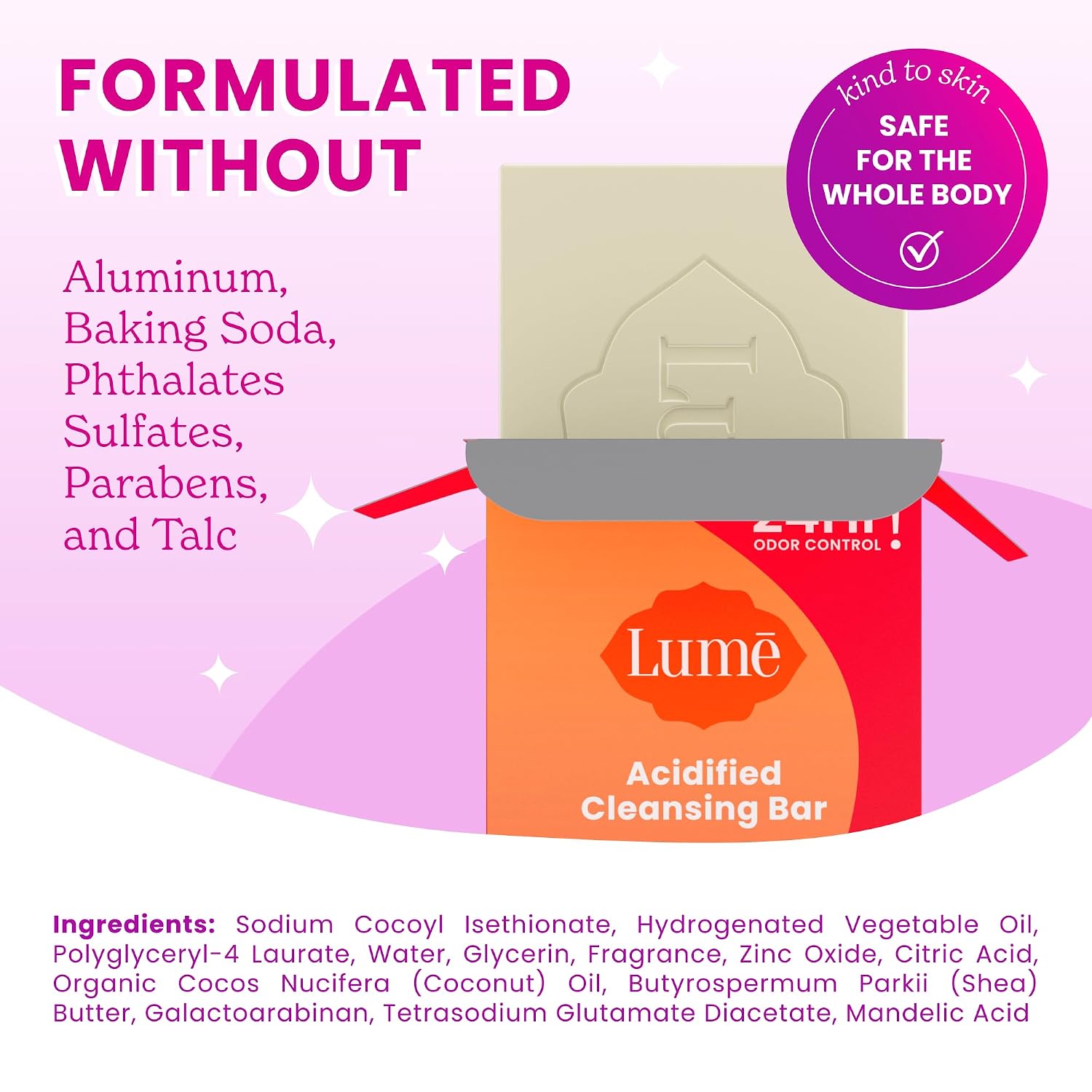 Lume Acidified Body Cleansing Bar - 24 Hour Odor Control - Removes Odor Better than Soap