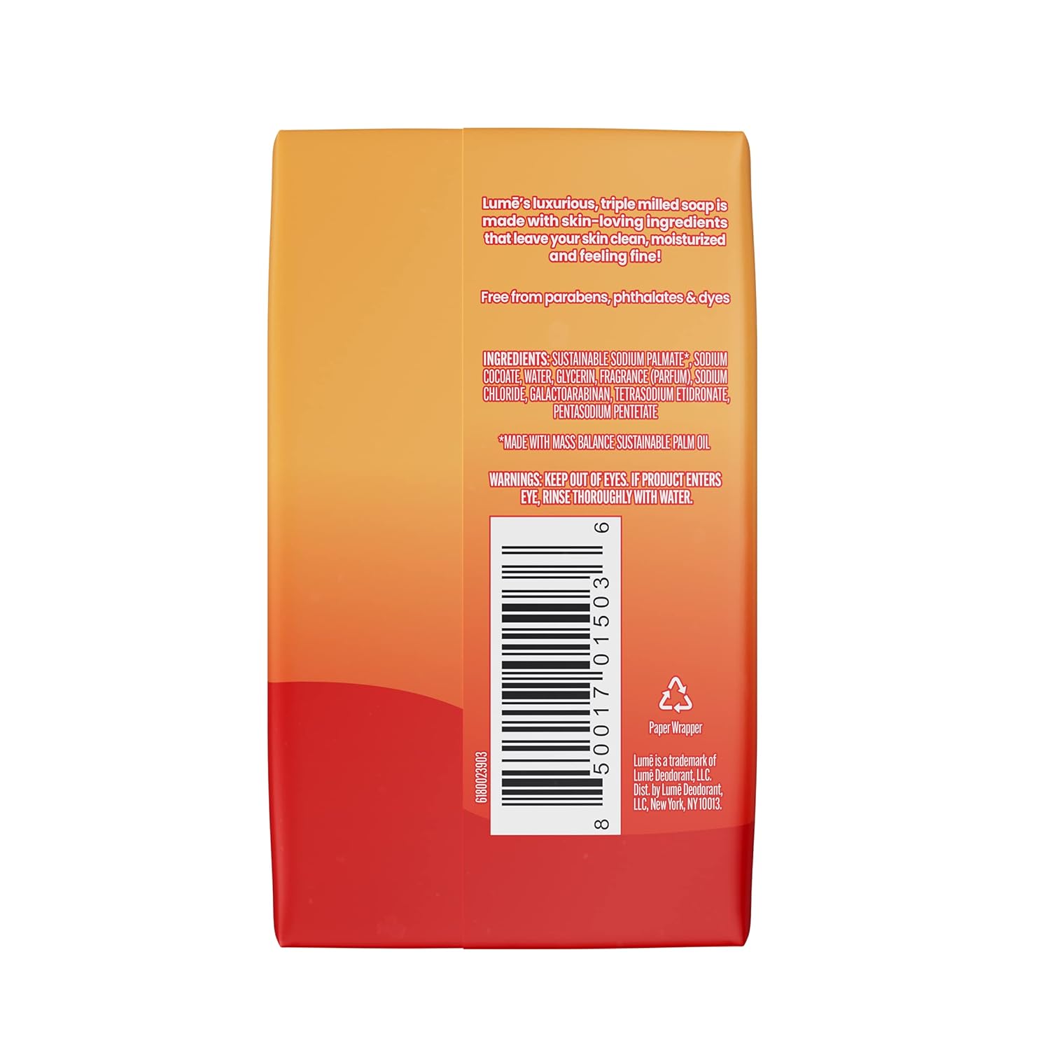 Lume Triple Milled Bar Soap - Rich Moisture & Gentle Cleansing - Paraben Free. Phthalate Free. Skin Safe - 5 ounce (Pack of 4) (Clean Tangerine)