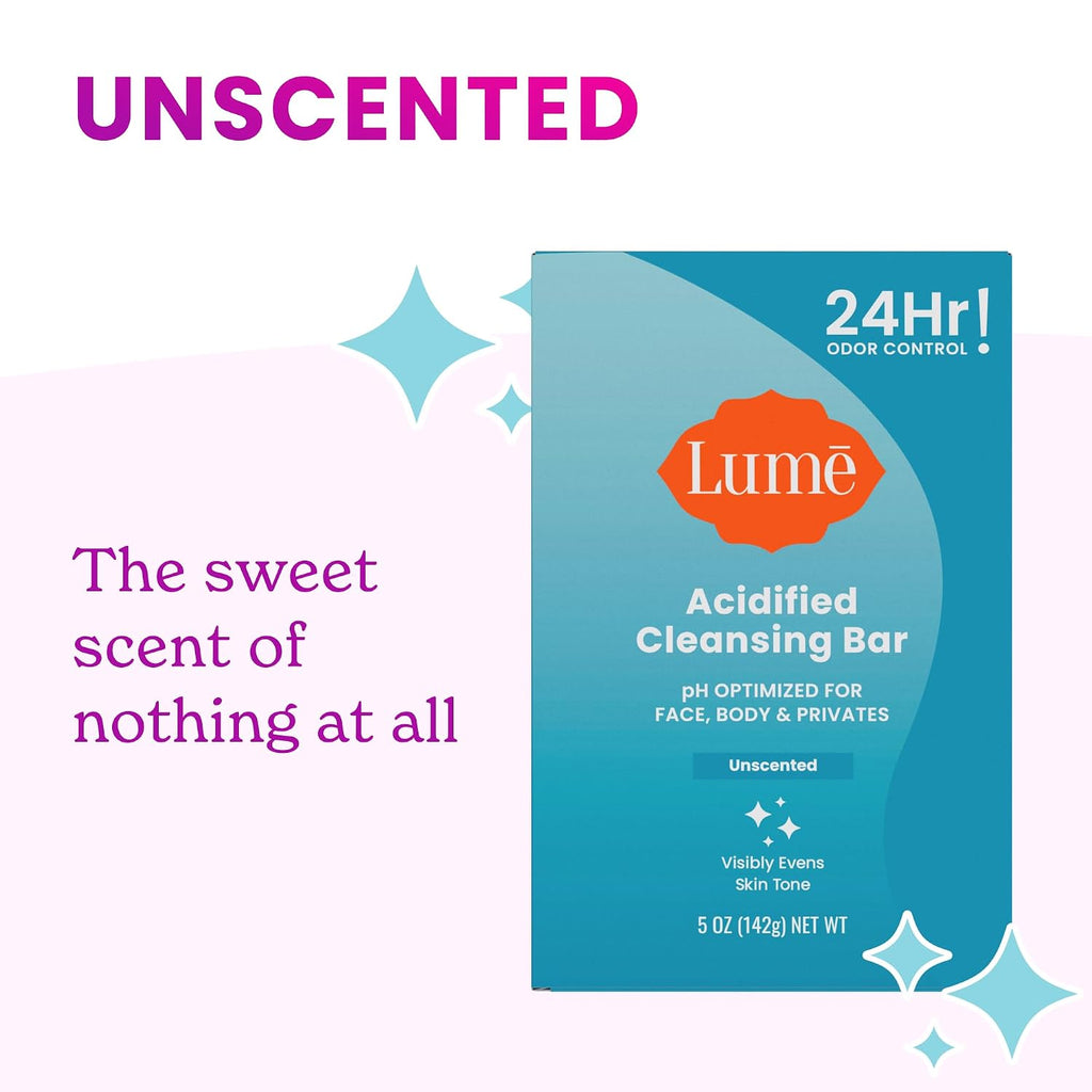 Lume Acidified Body Cleansing Bar - 24 Hour Odor Control - Removes Odor Better Than Soap - Moisturizing - No SLS or Parabens - OB/GYN Developed - 8.5 Ounce. 3 Pack (Tangerine. Lavender. & Unscented)
