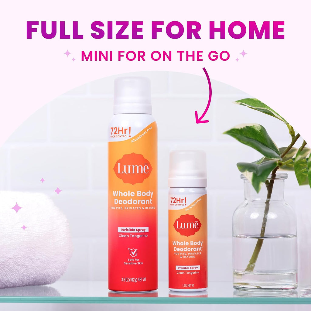 Lume Invisible Whole Body Deodorant Spray Duo (Full-Size & Mini) — 72-Hour Odor Control, 2-Piece Set (3.6 oz & 1.0 oz) – Fresh Citrus Scent