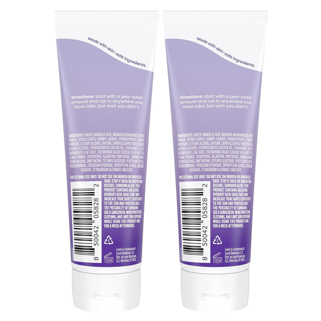 Lume Whole Body Deodorant - Invisible Cream Tube - 72 Hour Odor Control - Aluminum Free. Baking Soda Free. Skin Safe - 3.0 ounce (Pack of 2) (Soft Powder)