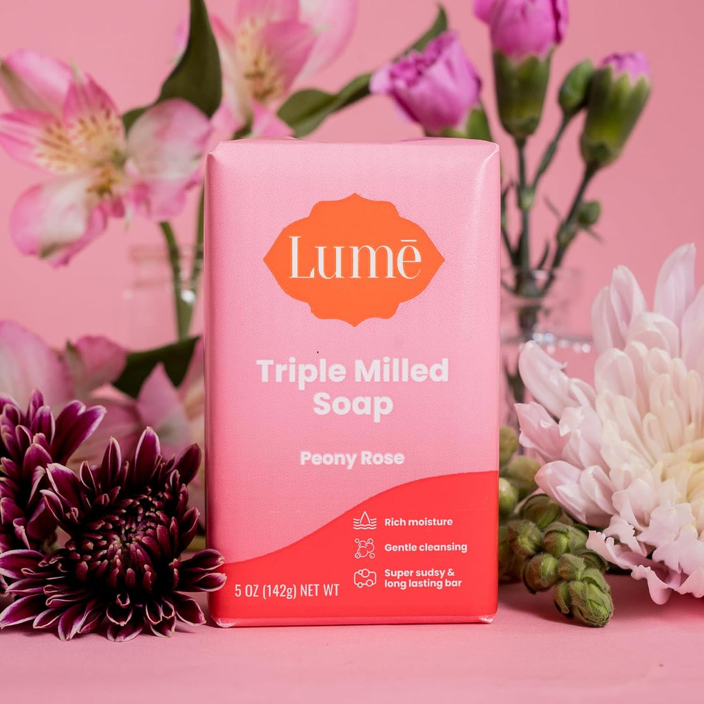 Lume Triple Milled Bar Soap - Rich Moisture & Gentle Cleansing - Paraben Free. Phthalate Free. Skin Safe - 5 ounce (Pack of 4) (Peony Rose)