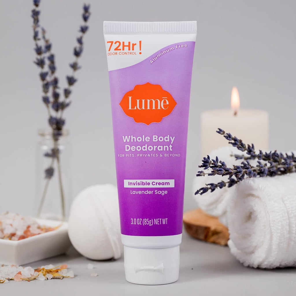 Lume Whole Body Deodorant - Invisible Cream Tube - 72 Hour Odor Control - Aluminum Free. Baking Soda Free. Skin Safe - 3.0 ounce (Lavender Sage)