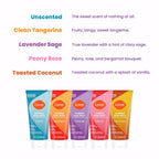 Lume Acidified Body Wash 5 Pack Minis - 24 Hour Odor Control - 1.5 ounce Tubes (Clean Tangerine. Lavender Sage. Peony Rose. Toasted Coconut. Unscented)