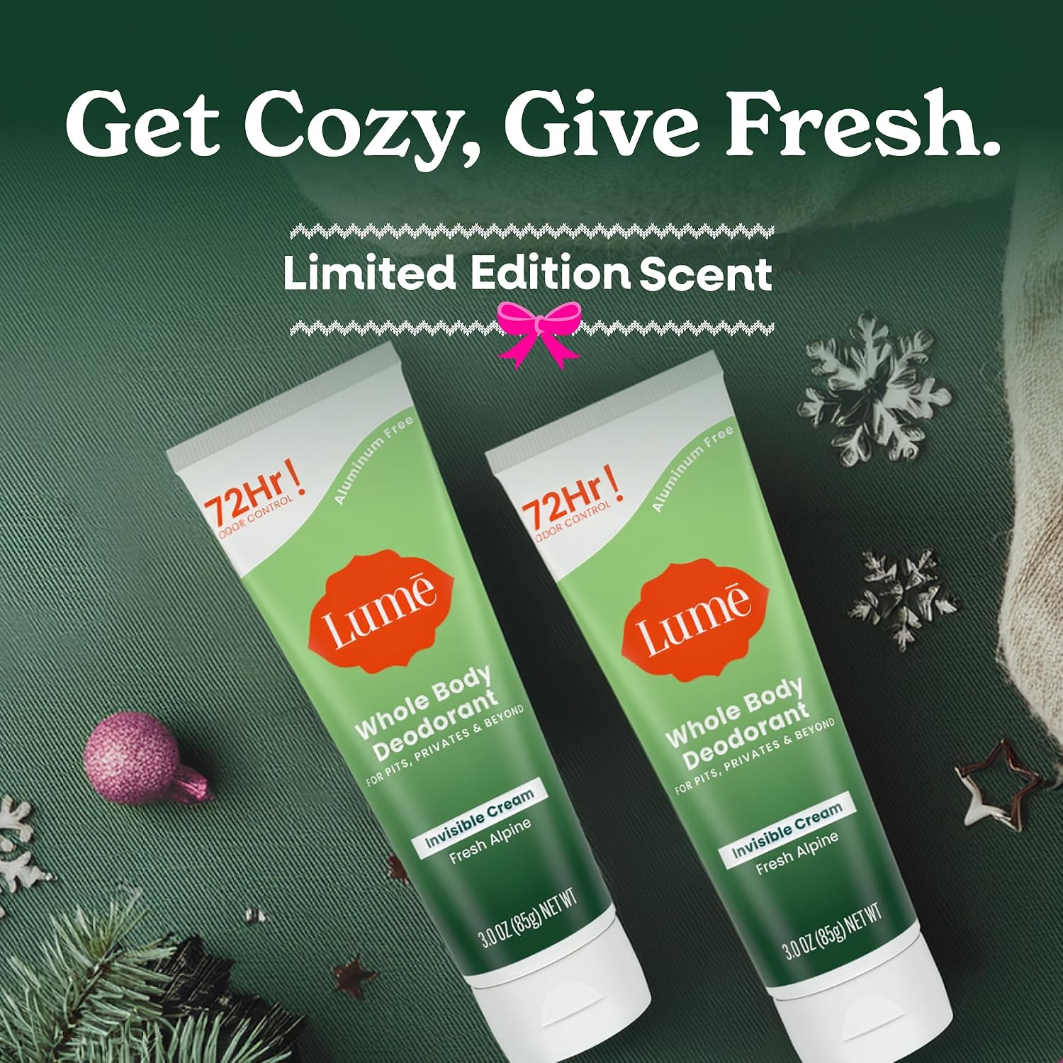 Lume Whole Body Deodorant - Invisible Cream Tube - 72 Hour Odor Control - Doctor Developed - Aluminum Free. Baking Soda Free and Skin Loving - 3.0 Ounce (Fresh Alpine)