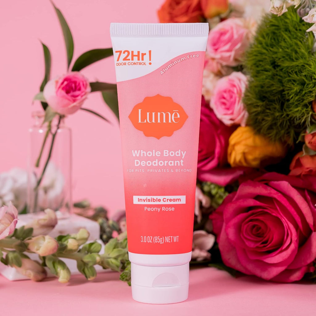 Lume Whole Body Deodorant - Invisible Cream Tube - 72 Hour Odor Control - Aluminum Free. Baking Soda Free. Skin Safe - 3.0 ounce (Peony Rose)